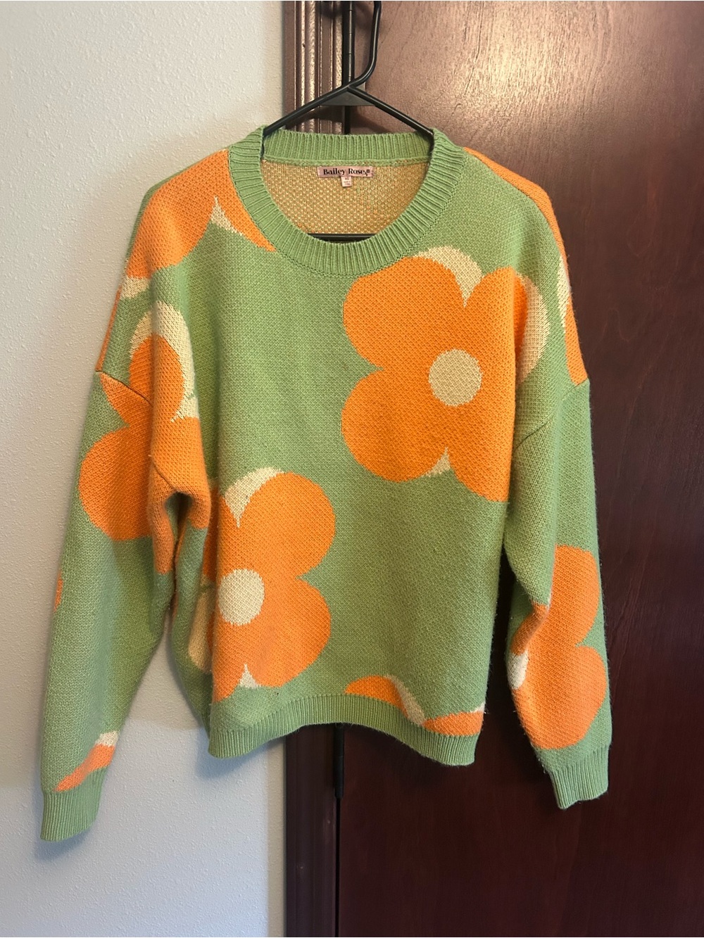 Green & Orange Floral Knit Sweater